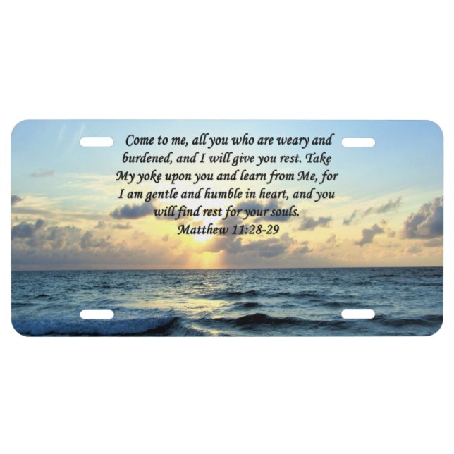 BLUE SKIES MATTHEW 11:28 SUNRISE PHOTO DESIGN LICENSE PLATE (Front)