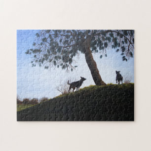 blue skies over park landscape with two dogs jigsaw puzzle