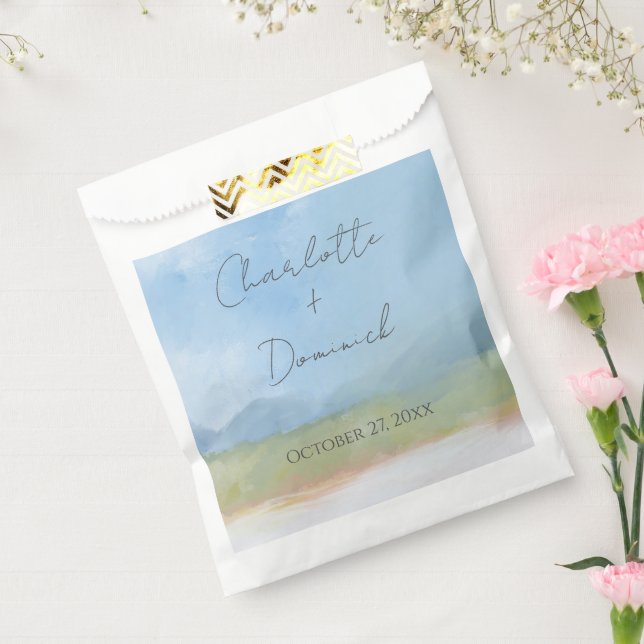 Blue Skies Painted Landscape Modern Wedding  Favor Bag (Sealed)