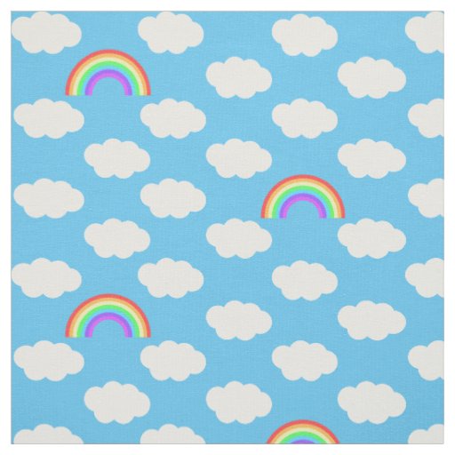Blue Skies Rainbows Pattern Fabric