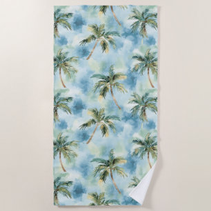 Blue Skies Tropical Island Palm Trees   Beach Towel