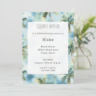 Blue Skies Tropical Island Palm Trees Birthday Invitation