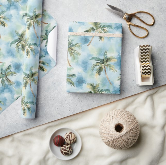 Blue Skies Tropical Island Palm Trees Birthday Wrapping Paper (Crafts)