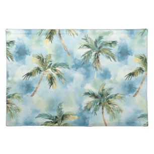 Blue Skies Tropical Island Palm Trees   Cloth Placemat