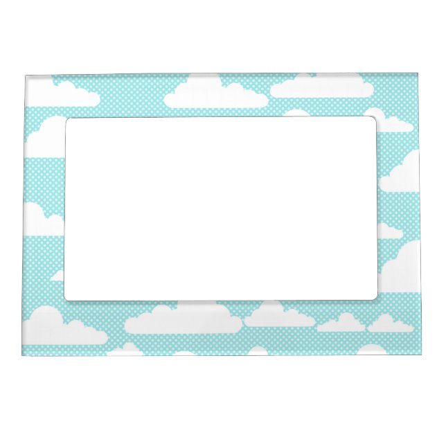 Blue Skies White Clouds Whimsical Sky Pattern Magnetic Picture Frame (Front)