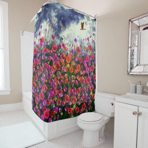 Blue Skies _Wildflower Fields Shower Curtain