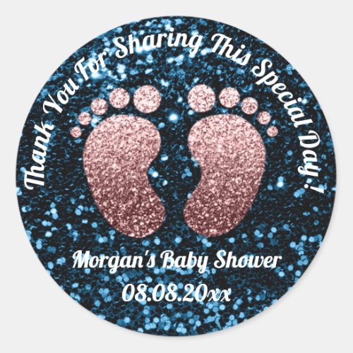 Blue Skinny Feet Baby Shower Favor Thank You Classic Round Sticker