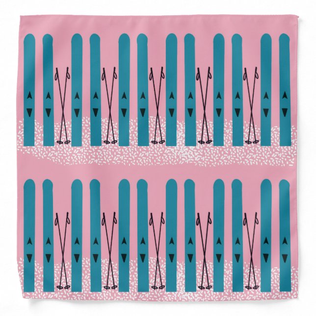 Blue skis on pink bandana (Front)