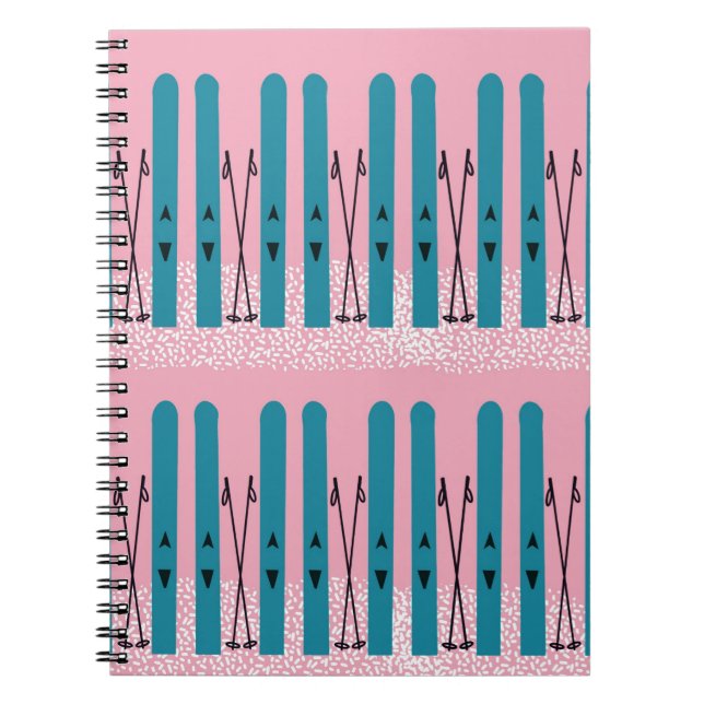 Blue skis on pink notebook (Front)