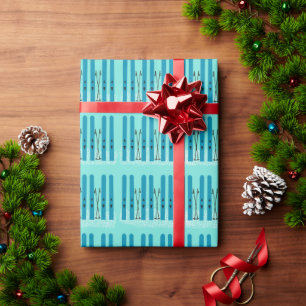 Blue skis wrapping paper