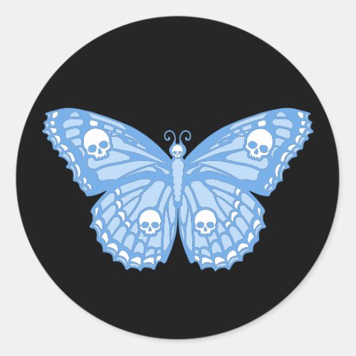 Blue Skull Butterfly Classic Round Sticker