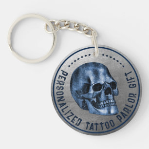 Blue Skull Cool Gothic Pro Fidelity Tattoo Parlor Keychain