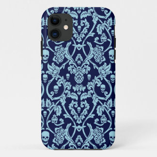Blue skull damask pattern iPhone 11 case