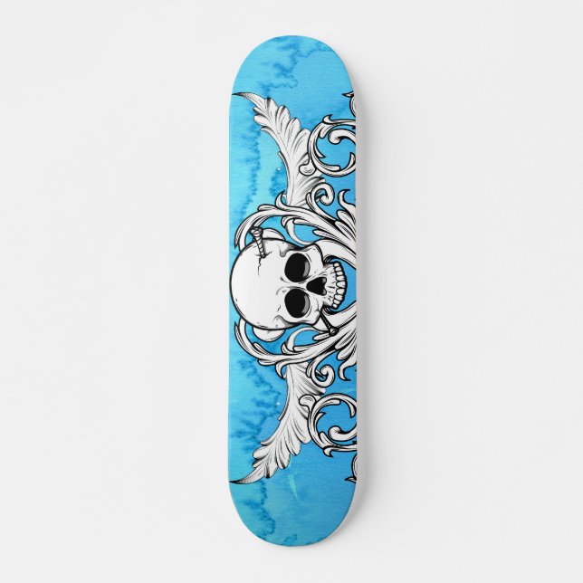 Blue skull graffiti skateboard deck (Front)