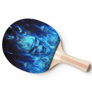 blue skull head in  blue flames ping pong paddle