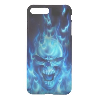 Blue Skull Head With Flames Tribal Iphone 8 Plus/7 Plus Case by nonstopshop at Zazzle