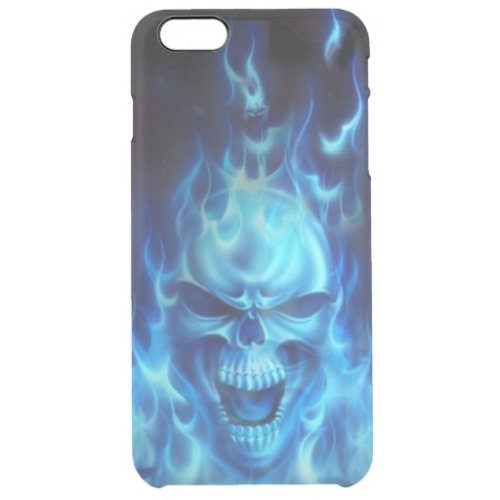 blue skull head with flames tribal clear iPhone 6 plus case