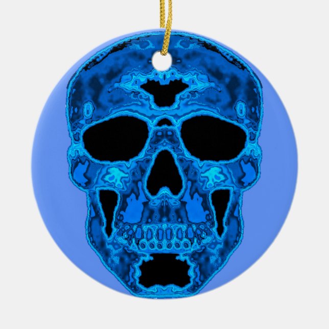 Blue Skull Horror Mask Ceramic Ornament (Front)