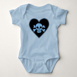 Blue Skull in Heart Baby Bodysuit