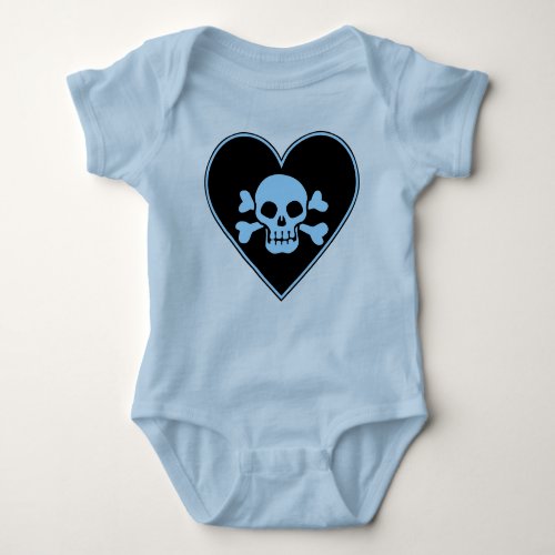 Blue Skull in Heart Baby Bodysuit