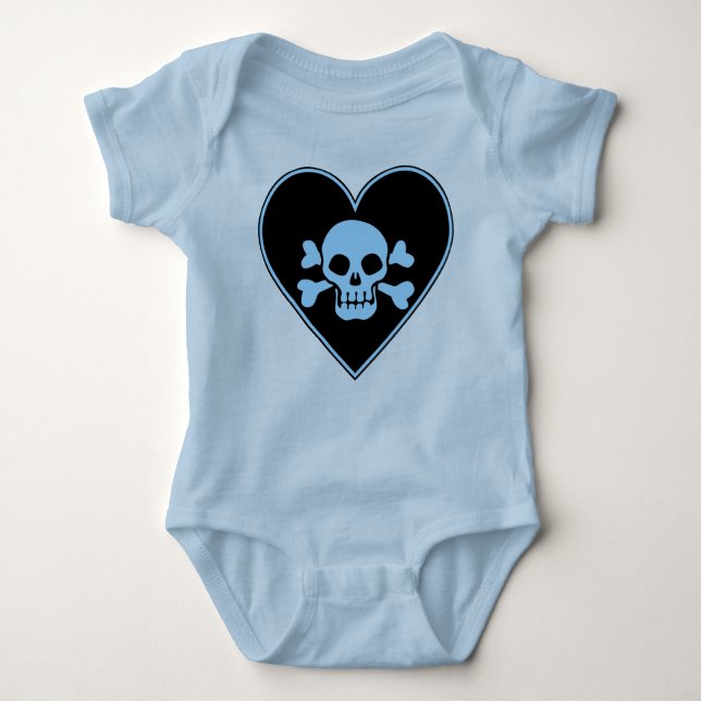 Blue Skull in Heart Baby Bodysuit (Front)