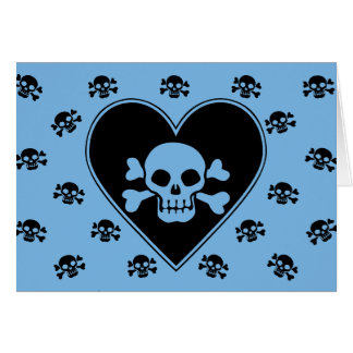 Blue Skull in Heart Cards