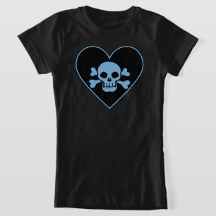 Blue Skull in Heart T-Shirt