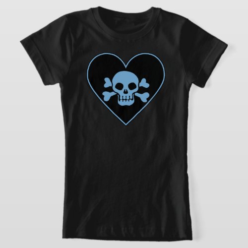 Blue Skull in Heart T_Shirt
