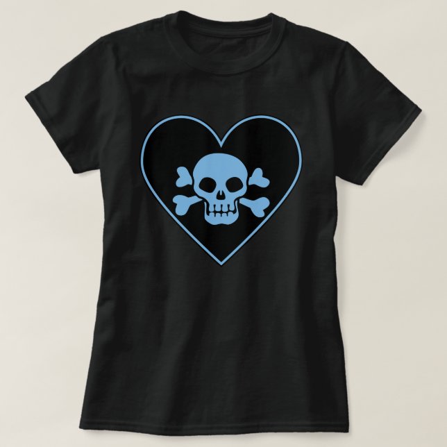 Blue Skull in Heart T-Shirt (Design Front)