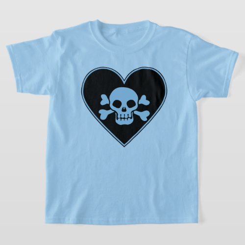 Blue Skull in Heart T_Shirt