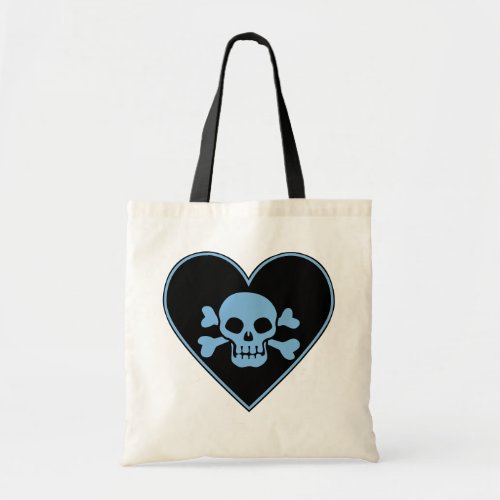 Blue Skull In Heart Tote Bag