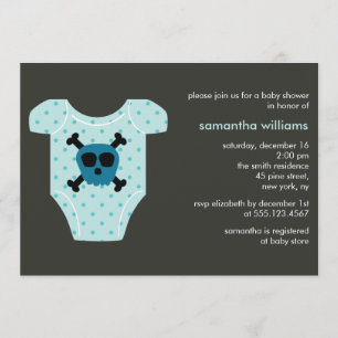 Blue Skull Outfit Boy Baby Shower Invitation