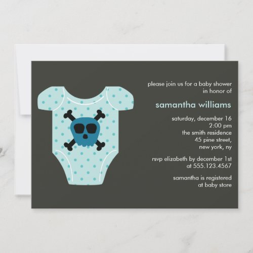 Blue Skull Outfit Boy Baby Shower Custom Invitation