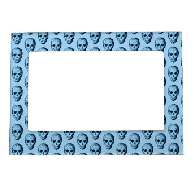 Blue Skull Pattern. Magnetic Picture Frame (Front)
