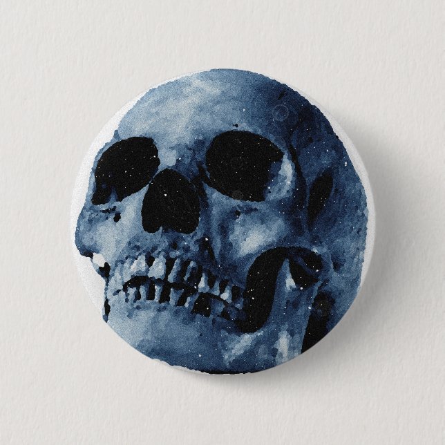 Blue Skull Pinback Button (Front)