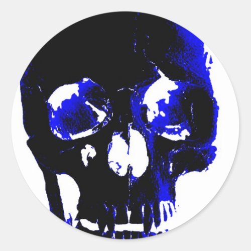 Blue Skull Pop Art Fantasy Classic Round Sticker