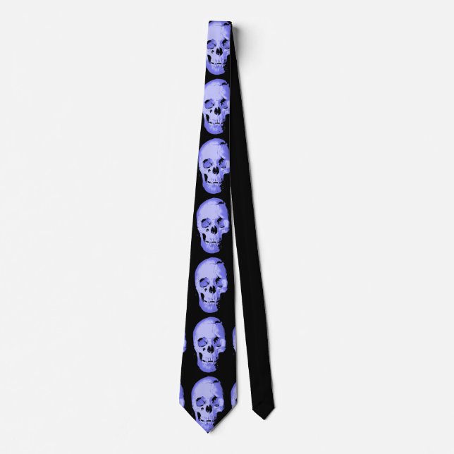 Blue Skull Pop Art Fantasy Neck Tie (Front)