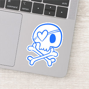 Blue Skull with Heart-Shaped Eyepatch Sticker