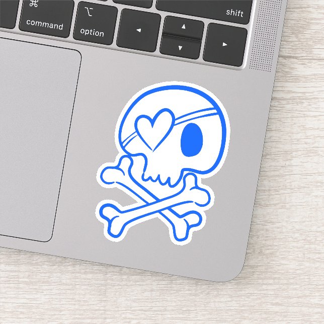 Blue Skull with Heart-Shaped Eyepatch Sticker (Detail)
