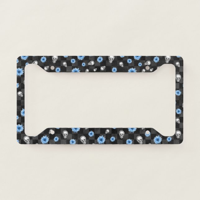 Blue Skulls and Sunflower Series Design 12 License Plate Frame (Front)