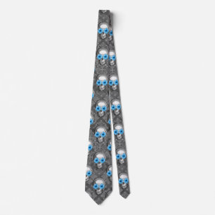 Blue Skulls and Sunflower Series Design 5  Neck Tie