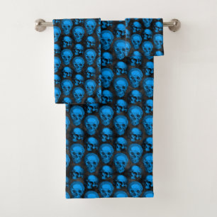 Blue Skulls and Sunflower Series Design 6  Bath Towel Set