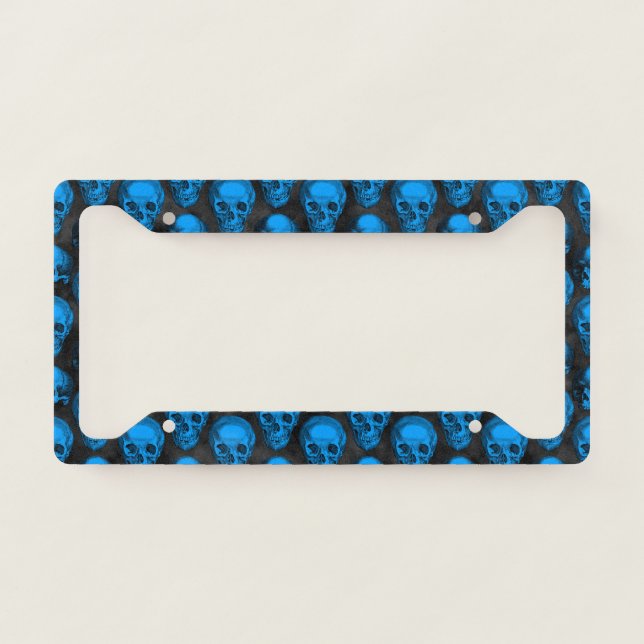 Blue Skulls and Sunflower Series Design 6  License Plate Frame (Front)