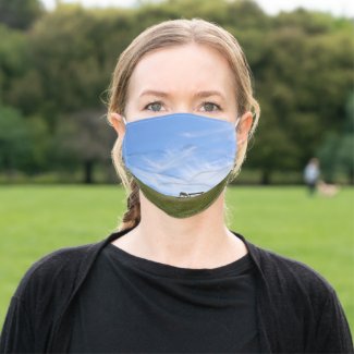 Blue sky above sheep on green dike Pellworm Adult Cloth Face Mask