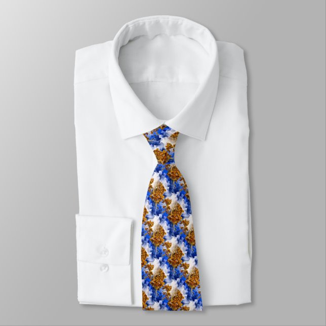 Blue Sky And Clouds Abstract Art Pattern     Neck Tie (Tied)