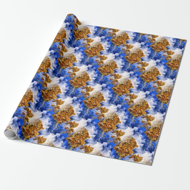 Blue Sky And Clouds Abstract Art Pattern    Wrapping Paper (Unrolled)