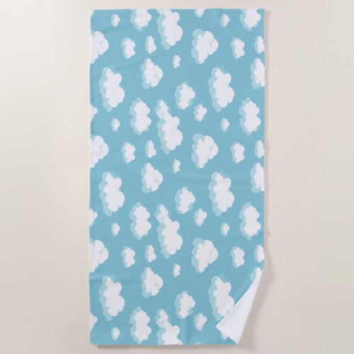 Blue Sky and Clouds Pattern Beach Towel