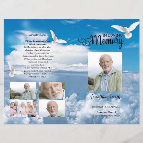 Blue sky and dove Funeral Program template