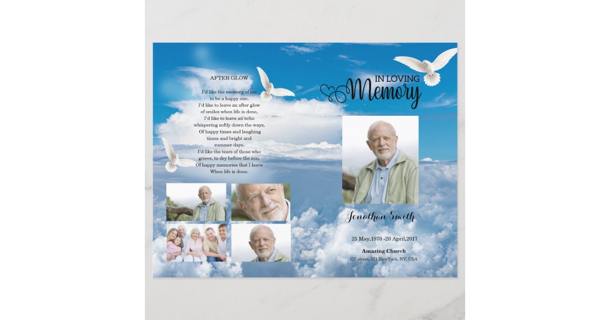 Blue sky and dove Funeral Program template