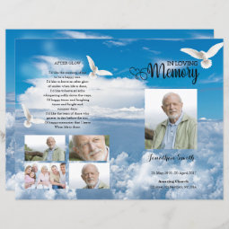 Blue sky and dove Funeral Program template | Zazzle